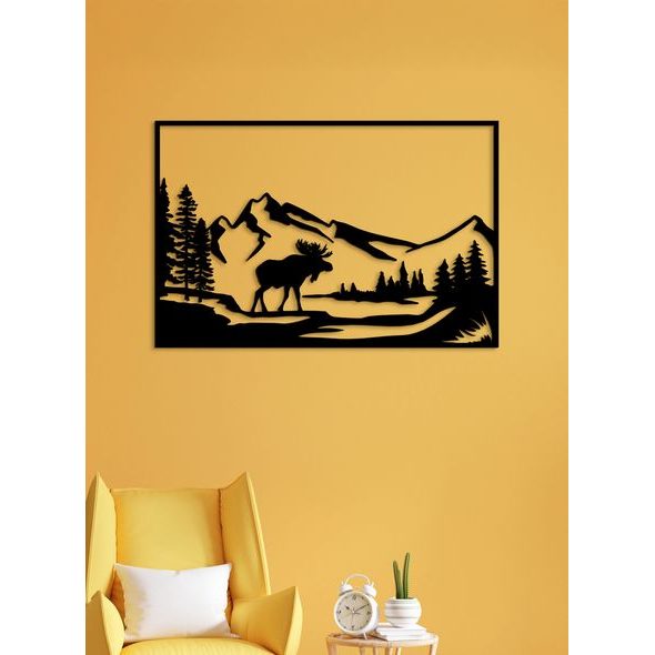 Dřevěný obraz Horská krajina s losem