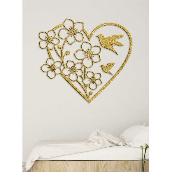 Dřevěný obraz Srdce s květinami