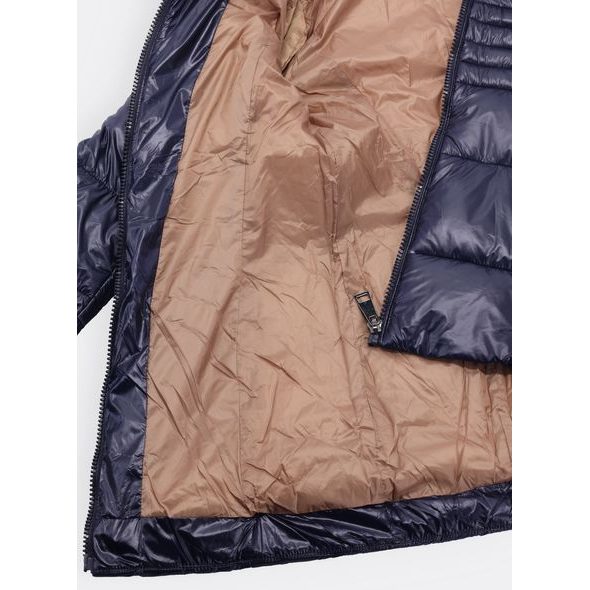 Dámská lesklá prošívaná bunda tmavě modrá