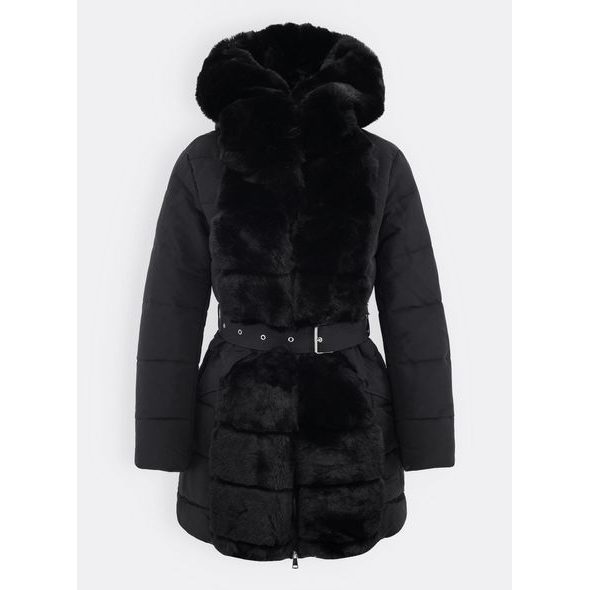 DÁMSKÁ PROŠÍVANÁ BUNDA S PÁSKEM ČERNÁ