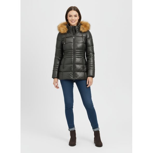 DÁMSKÁ LESKLÁ PROŠÍVANÁ BUNDA TMAVĚ ZELENÁ