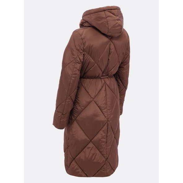 Dámská dlouhá prošívaná bunda s kapucí hnědá