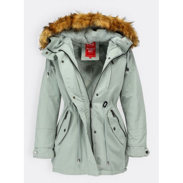Dámská zimní bunda s kapucí světle zelená