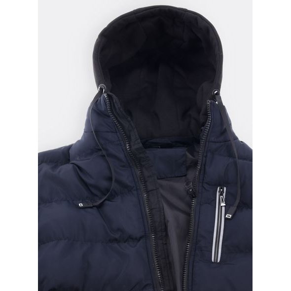 Pánská prošívaná bunda s kapucí tmavě modrá