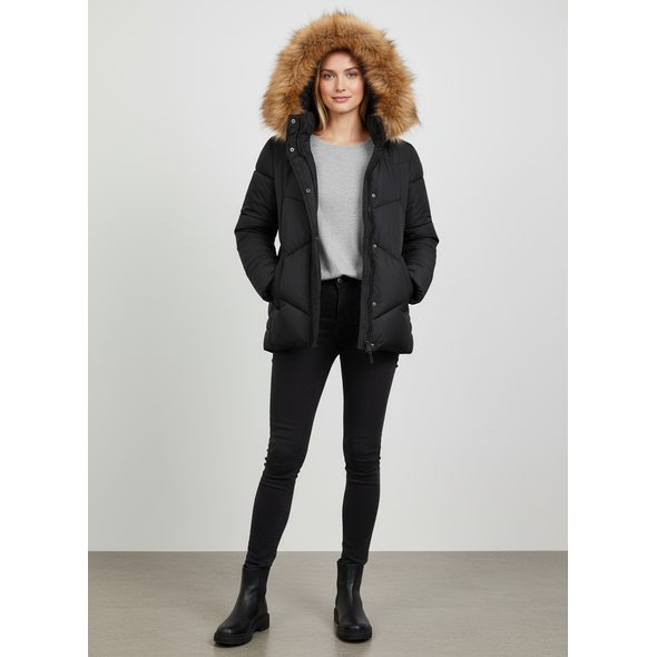 DÁMSKÁ KRÁTKÁ PROŠÍVANÁ BUNDA ČERNÁ