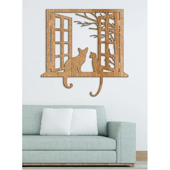 Dřevěná dekorace kočky