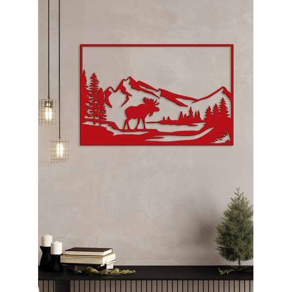 Dřevěný obraz Horská krajina s losem