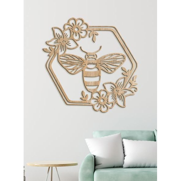 Dřevěný obraz Včela s květinami