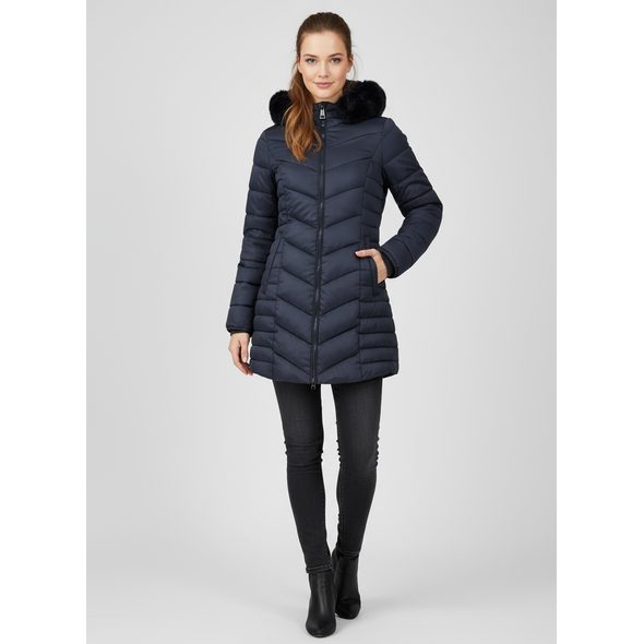 DÁMSKÁ PROŠÍVANÁ ZIMNÍ BUNDA S KAPUCÍ TMAVĚ MODRÁ