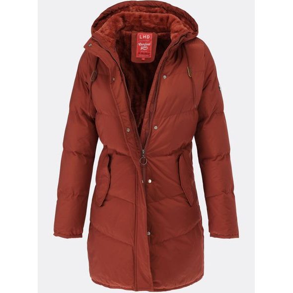 Dámska zimná bunda s kožušinovou podšívkou červenohnedá