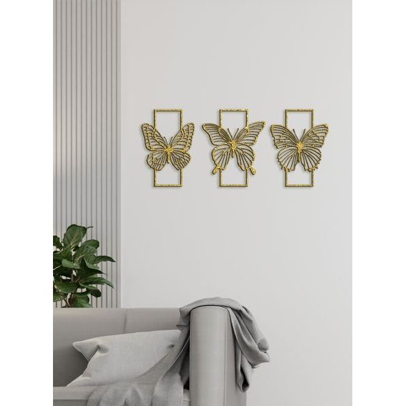 Trojdielna drevená dekorácia MOTÝLE
