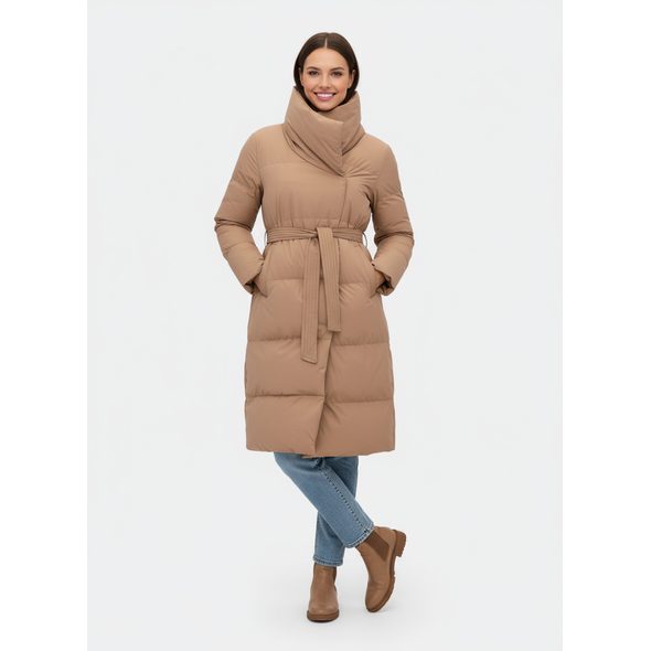 DÁMSKÁ ZIMNÍ BUNDA S PÁSKEM CAMEL