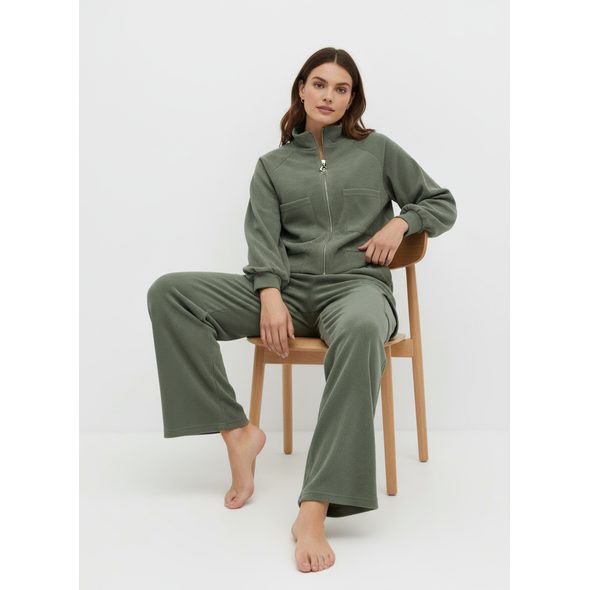 DÁMSKÁ TEPLÁKOVÁ SOUPRAVA CROP TOP OLIVOVÁ