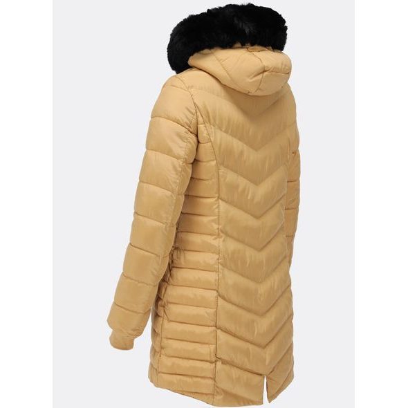 Dámska prešívaná zimná bunda s kapucňou béžová