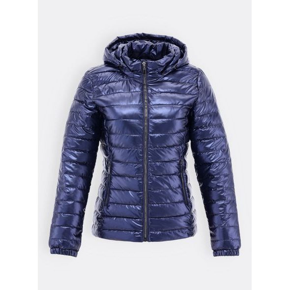 Dámska lesklá prešívaná bunda tmavomodrá