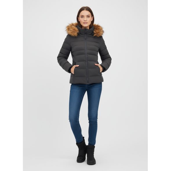 DÁMSKÁ PROŠÍVANÁ BUNDA S KOŽEŠINOU TMAVĚ ZELENÁ