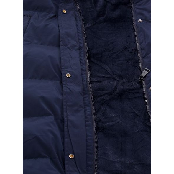 Dámská dlouhá prošívaná vesta s kapucí tmavě modrá