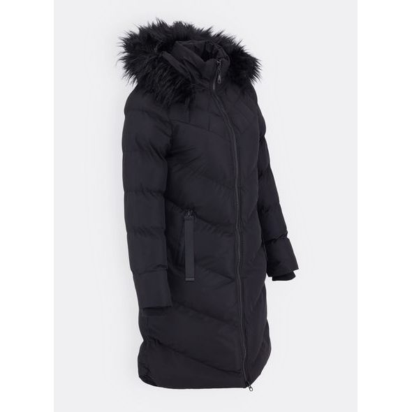 Dámská prošívaná bunda s kožešinou černá