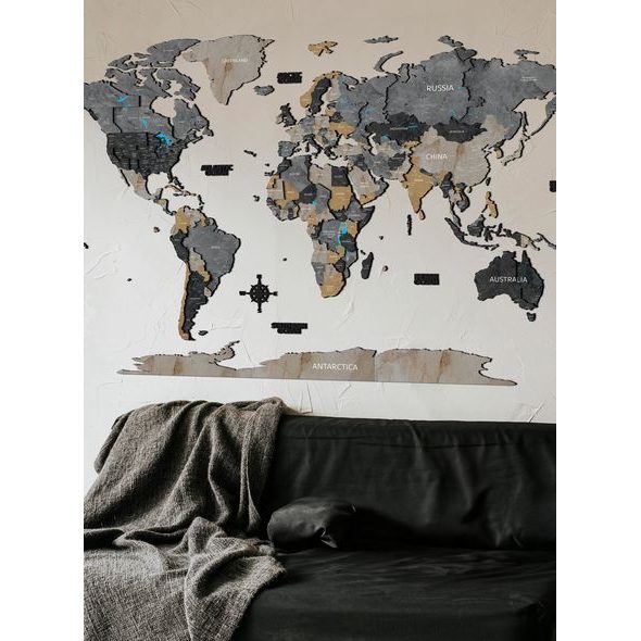 DŘEVĚNÁ 3D MAPA SVĚTA S EFEKTEM KAMENE