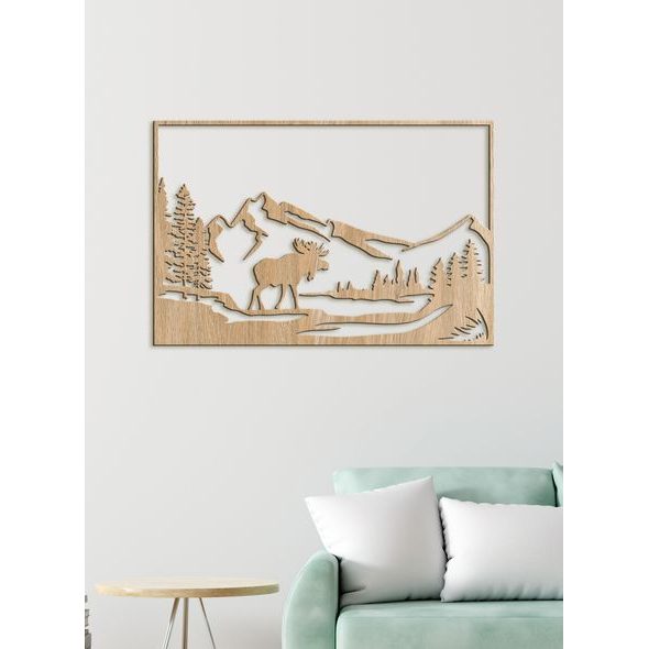 Dřevěný obraz Horská krajina s losem