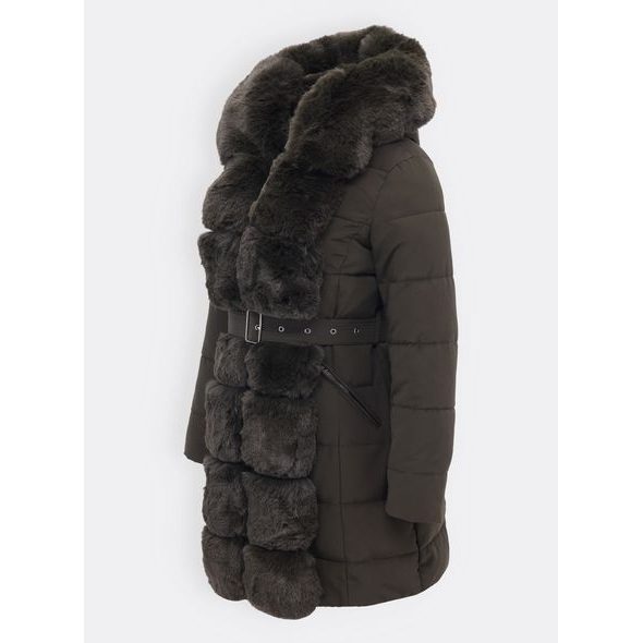 Dámská prošívaná bunda s páskem tmavě zelená