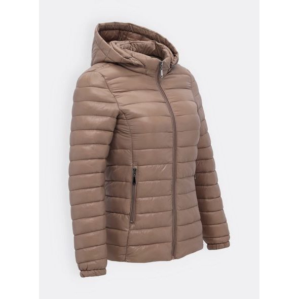 Dámská lesklá prošívaná bunda světle hnědá