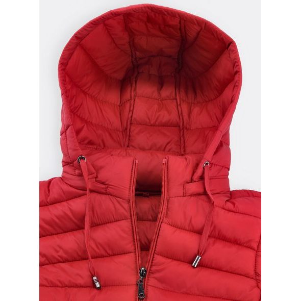 Dámska prešívaná vesta s kapucňou červená