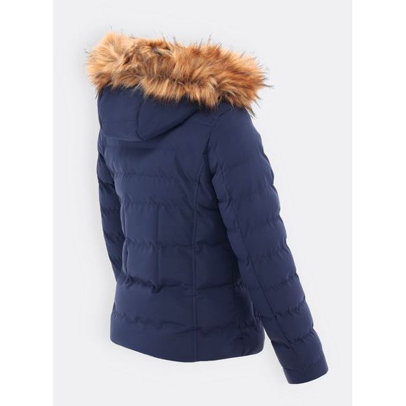 Dámská prošívaná bunda s kožešinou tmavě modrá