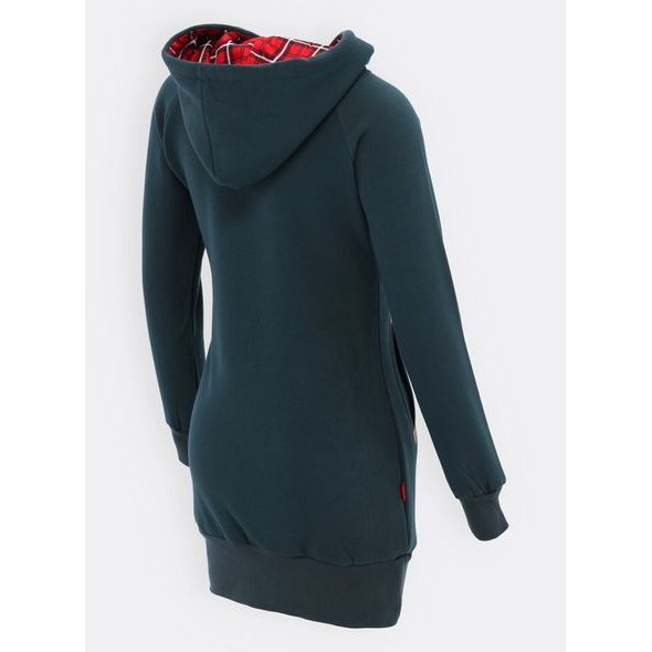 Dámská prodloužená mikina s kapucí tmavě zelená