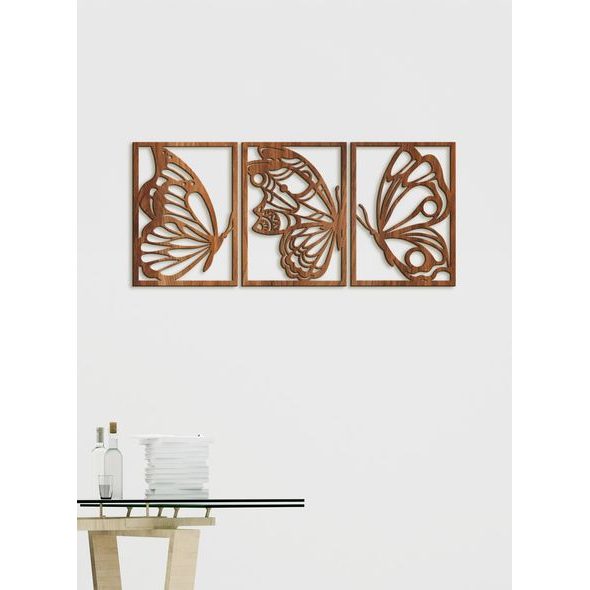 Třídílný dřevěný obrázek motýlů