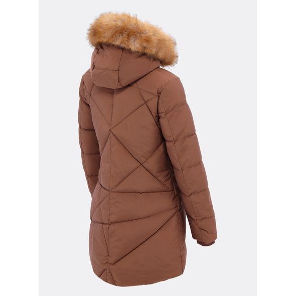 Dámska prešívaná zimná bunda s kapucňou hnedá