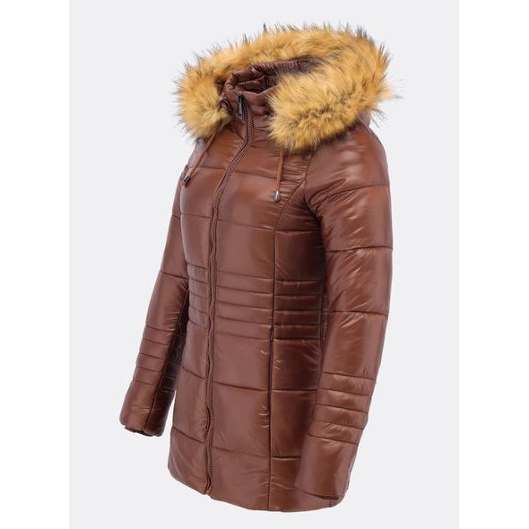 Dámská lesklá prošívaná bunda hnědá