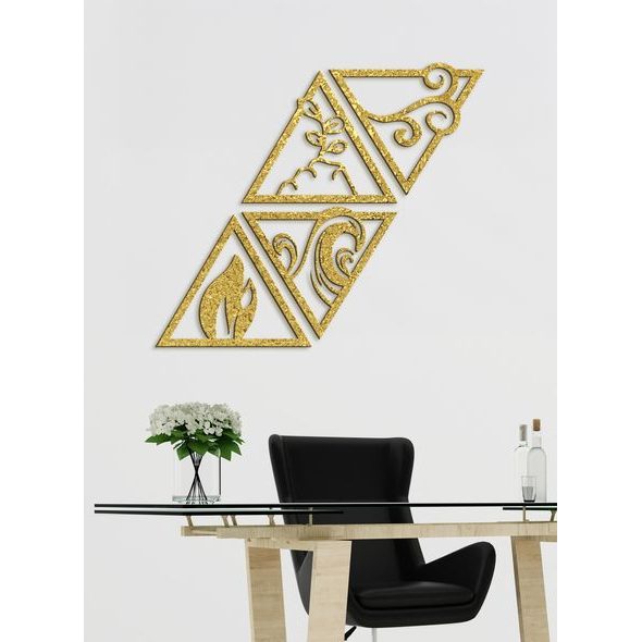 Dřevěný obrázek se symboly čtyř živlů