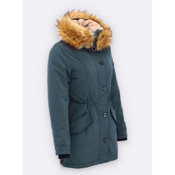 Dámská zimní bunda s kožešinou tmavě zelená