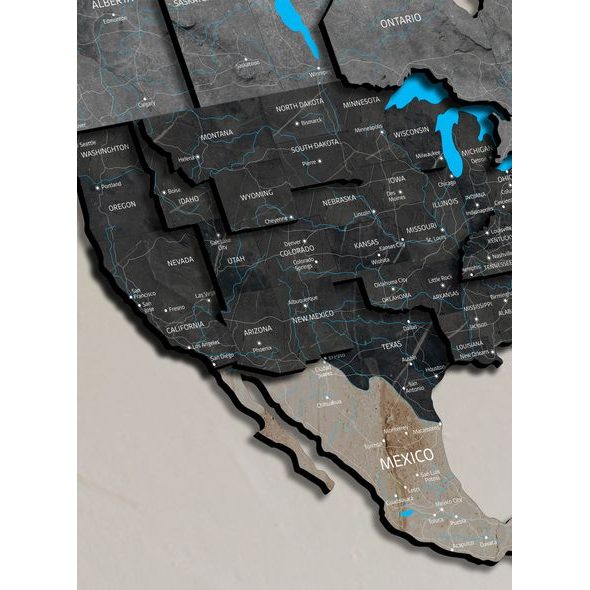 Dřevěná 3D mapa světa s efektem kamene