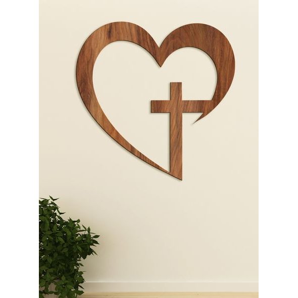 Drevený obraz na stenu Kríž v srdci