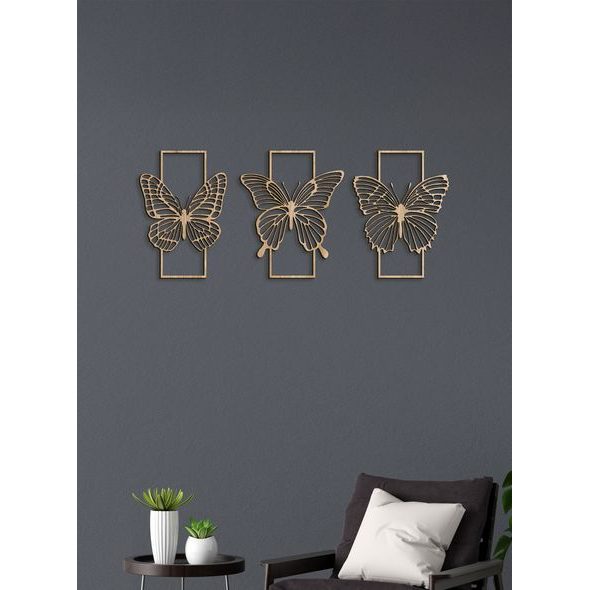 Trojdielna drevená dekorácia MOTÝLE