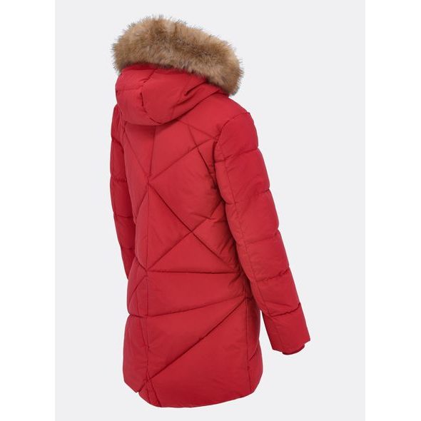 Dámská prošívaná zimní bunda s kapucí vínová