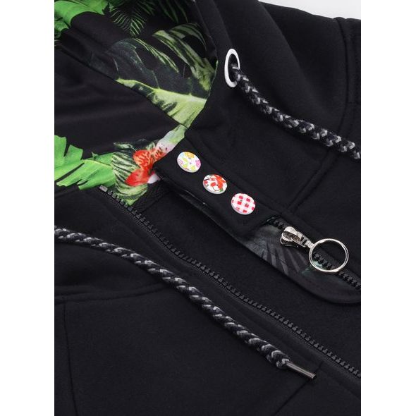 Čierna mikina s kvetinovou kapucňou