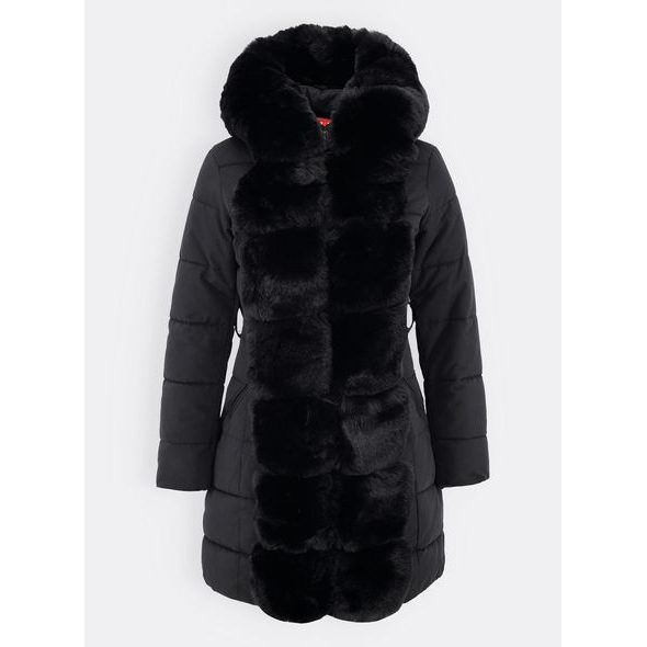 Dámska prešívaná bunda s opaskom čierna