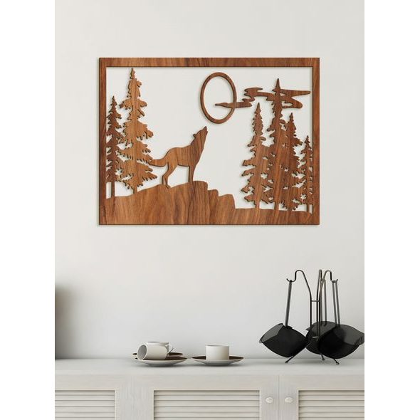 Dřevěný obrázek na stěně vlk