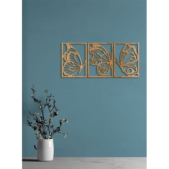 Třídílný dřevěný obrázek motýlů