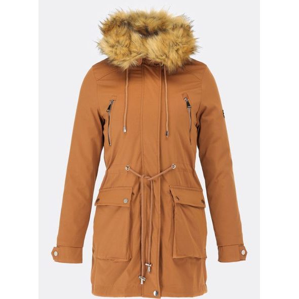 Parka s odopínateľným futrom hnedá