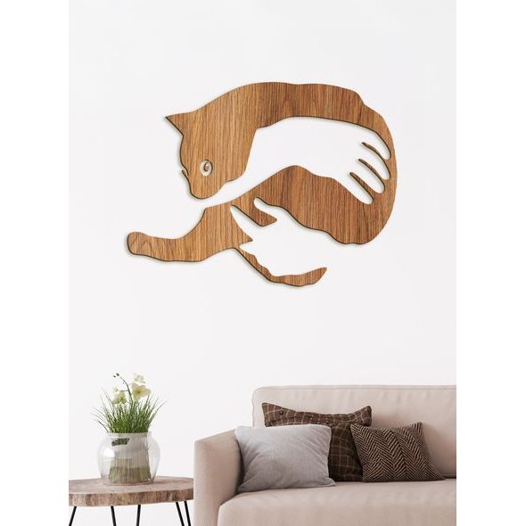 Drevený obraz na stenu mačka v náručí