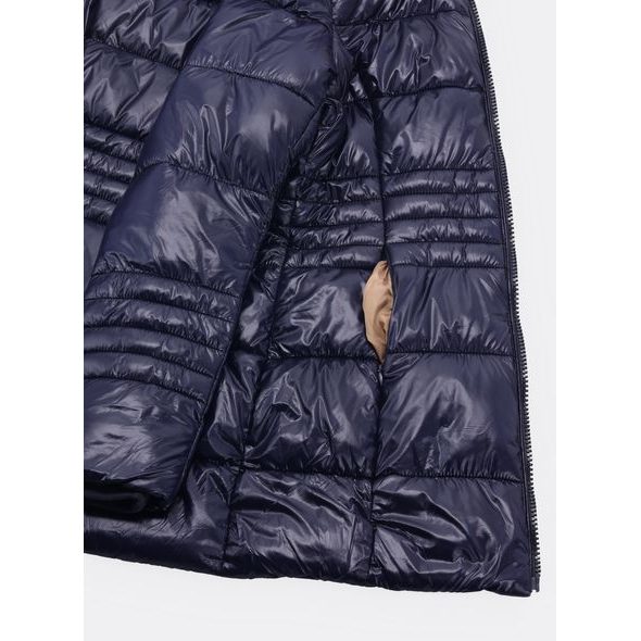 Dámská lesklá prošívaná bunda tmavě modrá