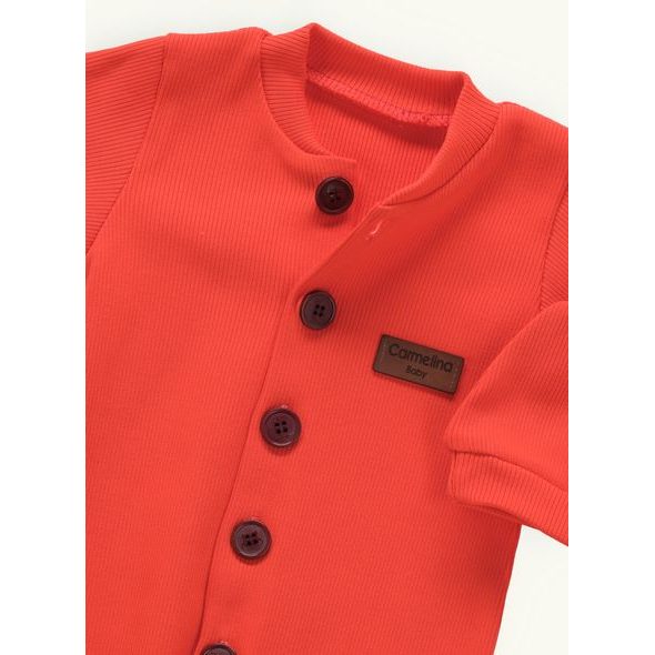 Dětské žebrované body s čepicí oranžové