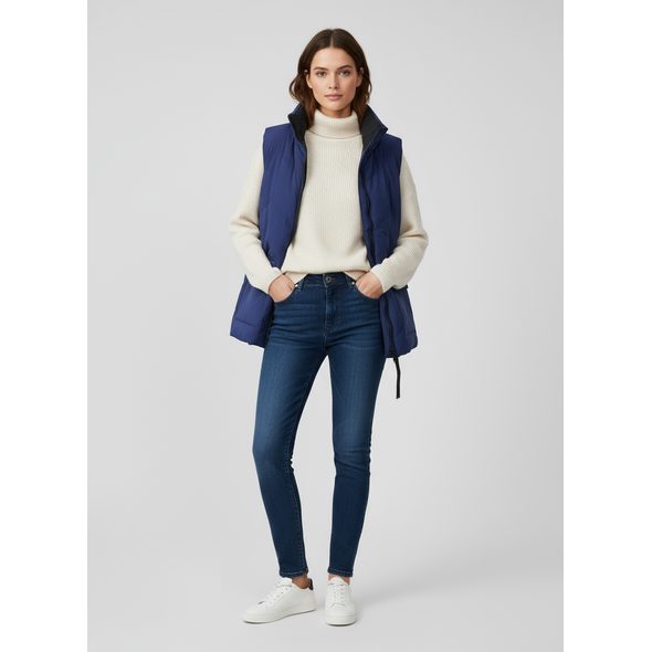 DÁMSKÁ PRODLOUŽENÁ VESTA TMAVĚ MODRÁ