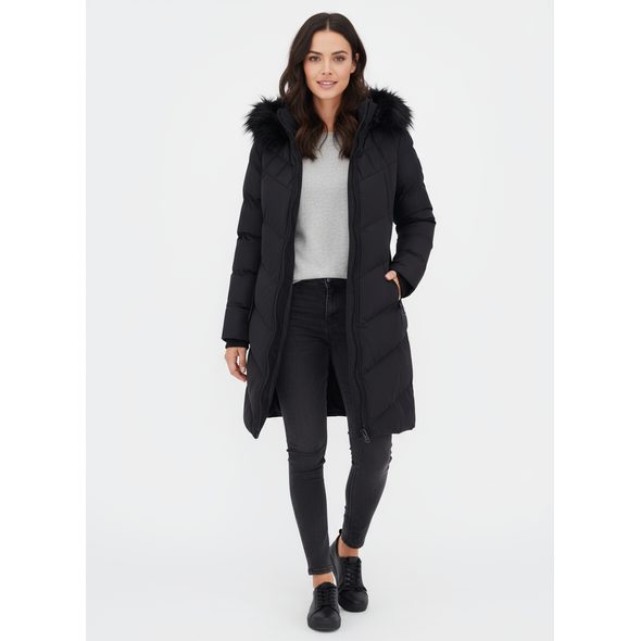 DÁMSKÁ PROŠÍVANÁ BUNDA S KOŽEŠINOU ČERNÁ