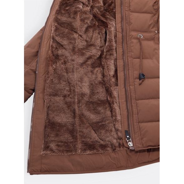 Dámská prošívaná bunda s kožešinou hnědá