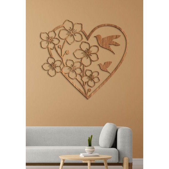 Dřevěný obraz Srdce s květinami